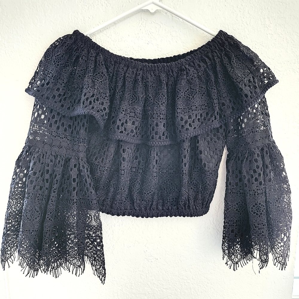CHOICE black lace off shoulder Long sleeves top dress shirt New